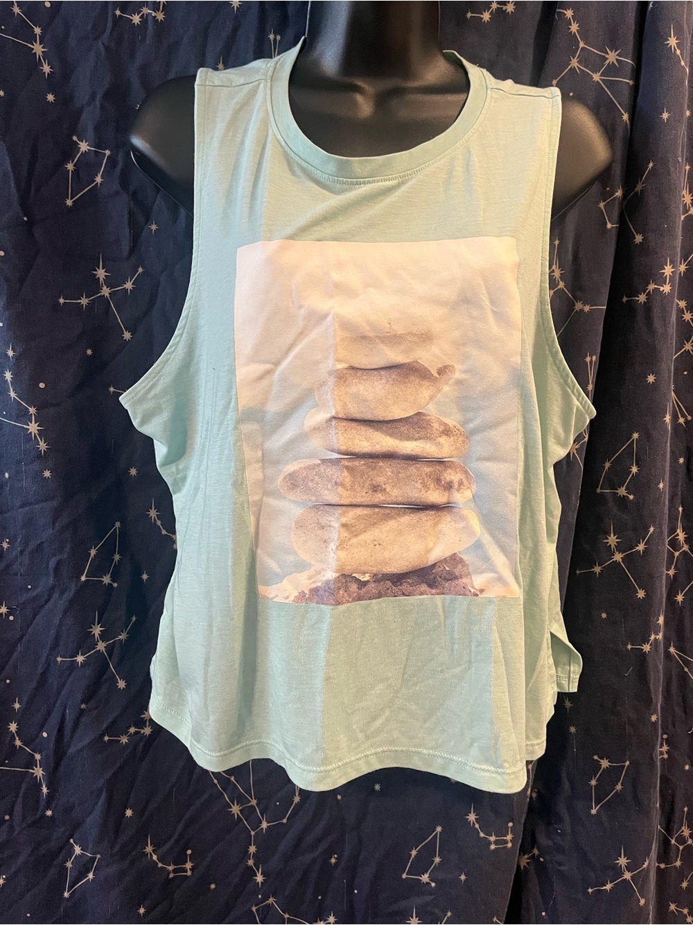 Athletic Works Mint Green Tank with Stacked Stone Print